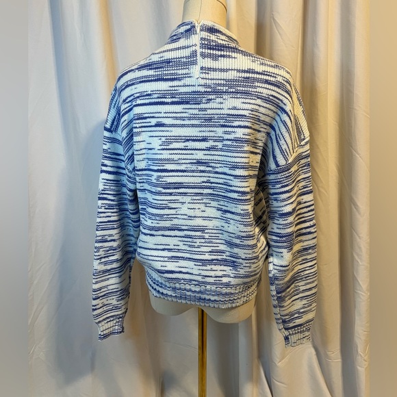 Nine West - Heavyweight Knit Blue & White Funnel Neck Sweater | S NWT - Picture 2 of 9